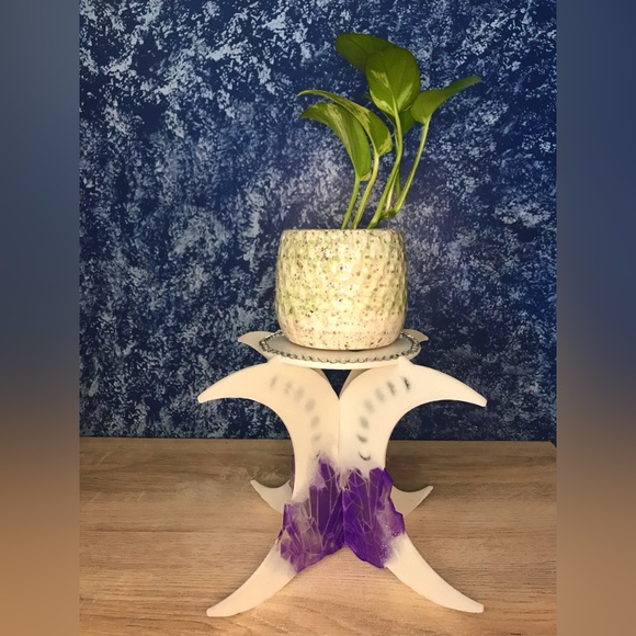 Handmade Display/ Plant Stand with Moon Phase and Crystal Design - Picture 7 of 8
